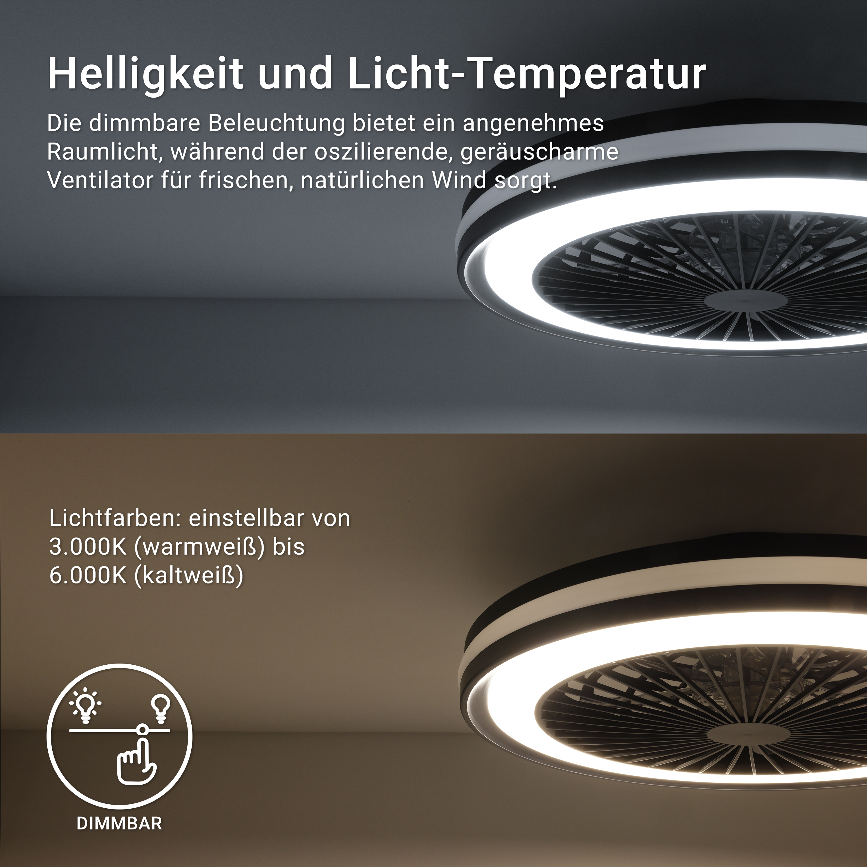 MeLiTec Deckenleuchte mit Ventilator DV06 RGB-Lauflicht, natürlicher Wind, schwarz