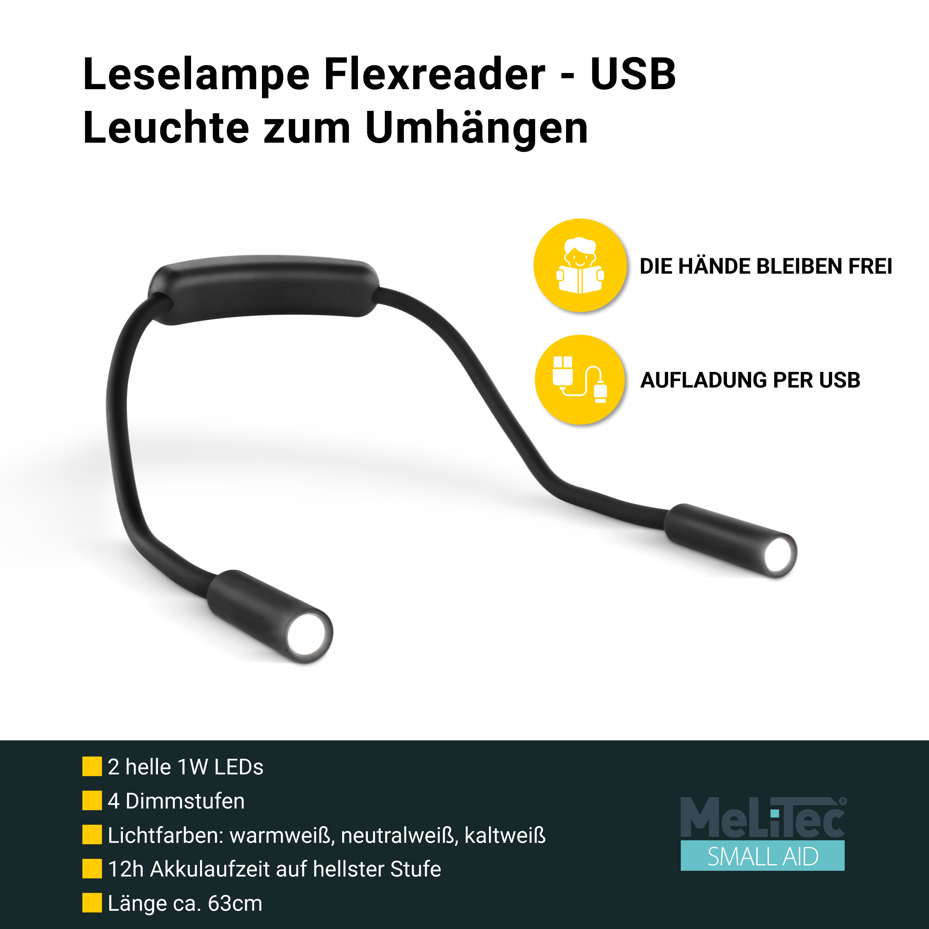 MeLiTec Leselampe Flexreader - USB Leuchte zum Umhängen 