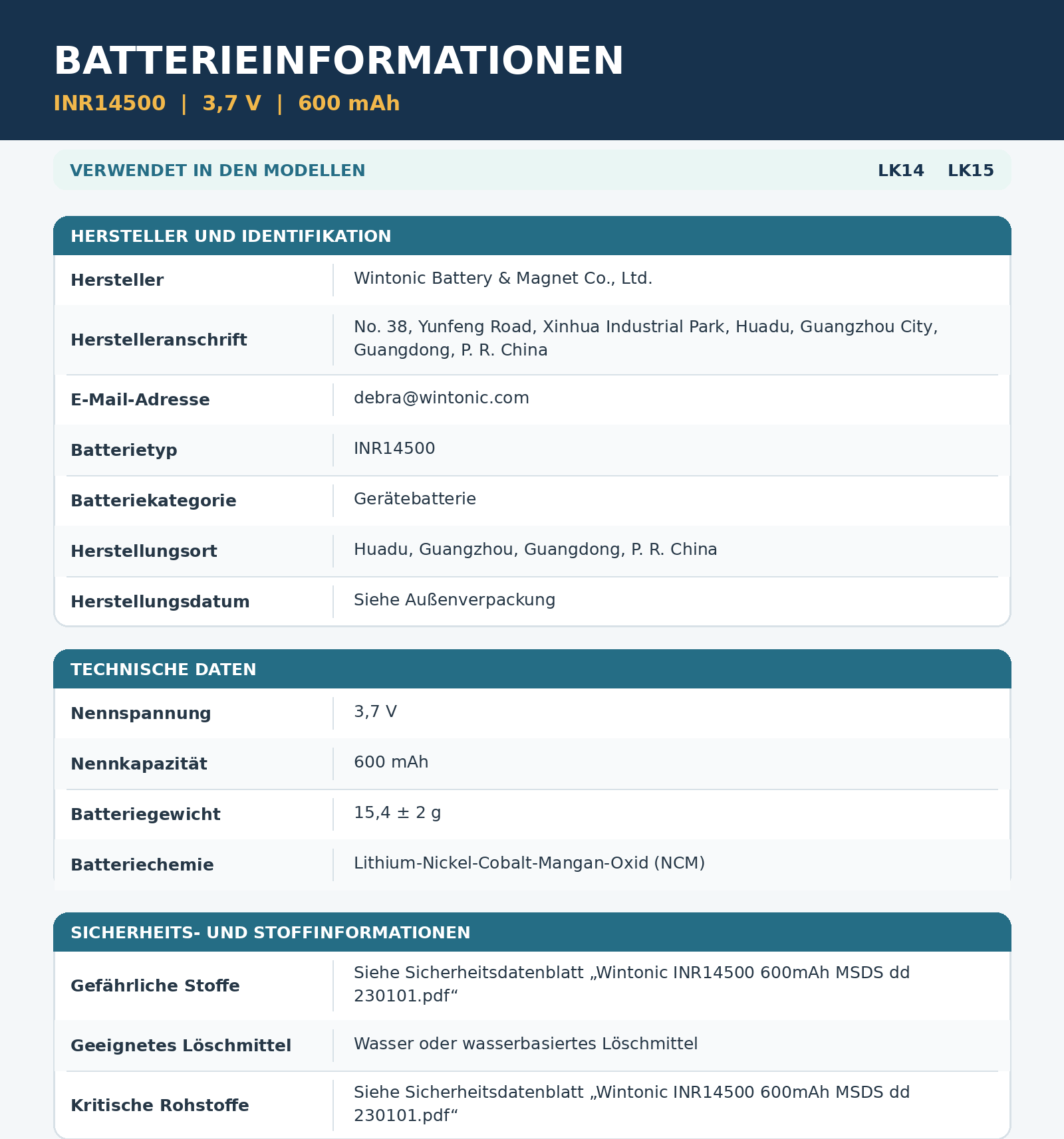 WINTONIC INR14500 Lithium-Ionen-Akku 3,7 V 600 mAh