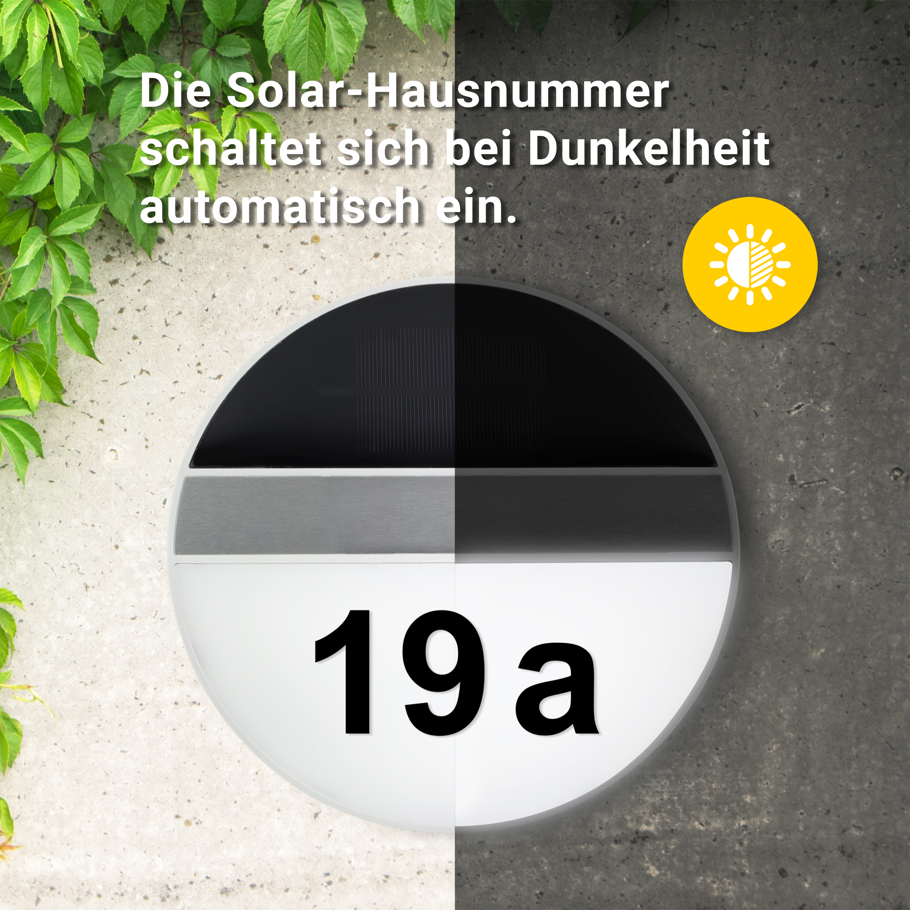 MeLiTec Solar LED Hausnummer SH06, Edelstahl Blatt, Pflanze,