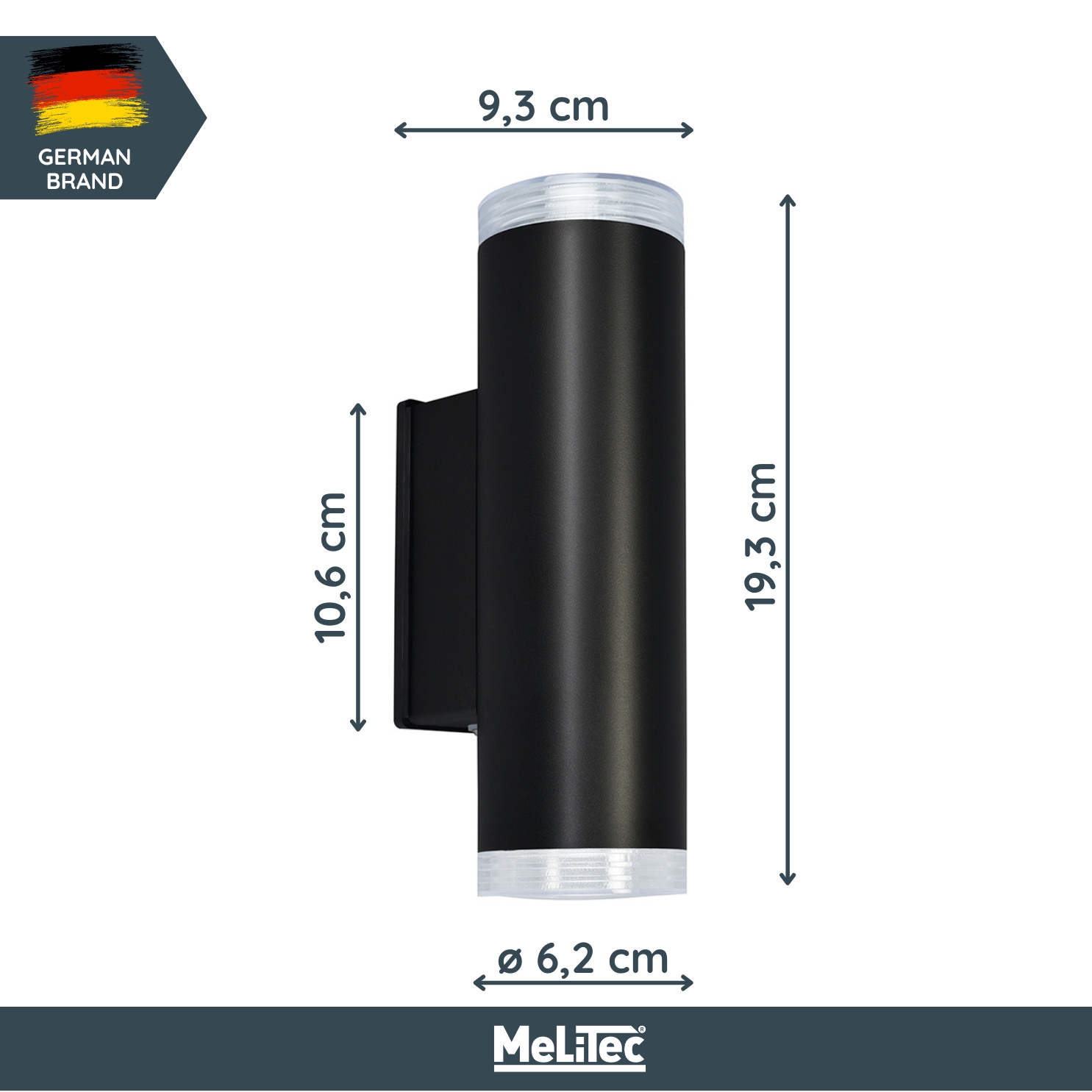 MeLiTec LED-Wandleuchte, Up- and Down-Light rund, schwarz matt, aus Edelstahl, Up and Down Leuchte für innen und außen, IP44, 145-1 Zylinder, Licht,