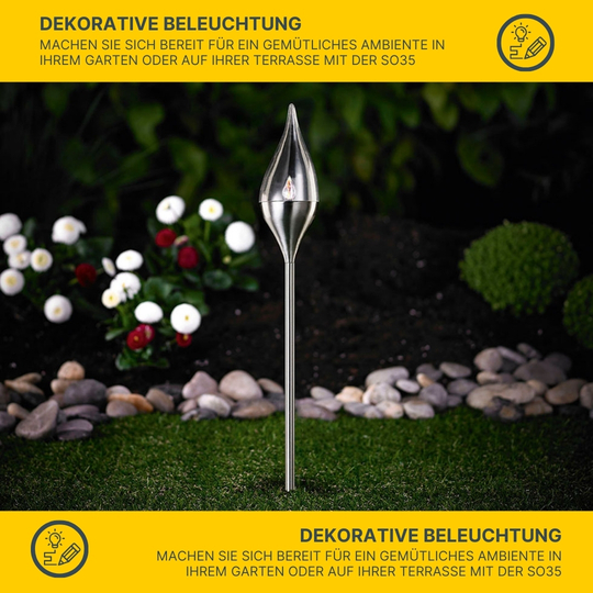 MeLiTec Solar Gartenfackel SO35 Flackereffekt Edelstahl matt-gebürstet