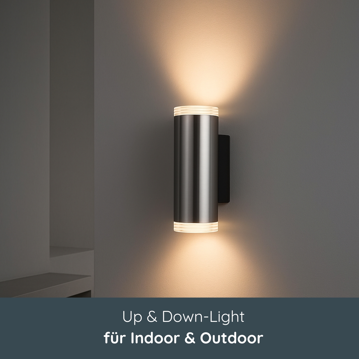 MeLiTec LED-Wandleuchte, Up- and Down-Light rund, matt gebürstet, aus Edelstahl, Up and Down Leuchte für innen und außen, IP44, 145 Beleuchtung, Lampe, Deckenleuchte, Leuchte,