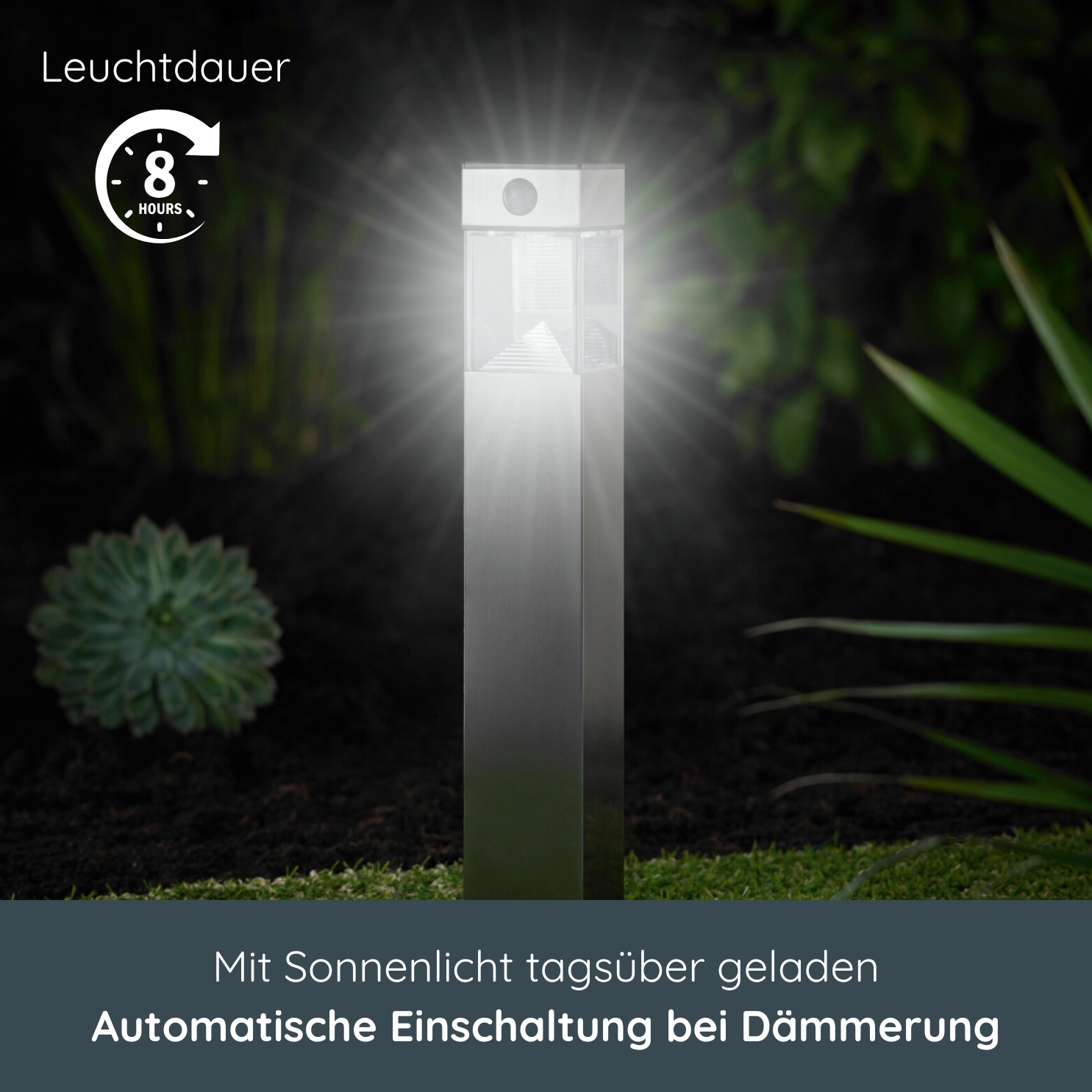 MeLiTec Solar Gartenleuchte SO32 eckig mit Bewegungsmelder, Edelstahl matt gebürstet MeLiTec Solar Gartenleuchte SO32 eckig mit Bewegungsmelder, Edelstahl matt gebürstet