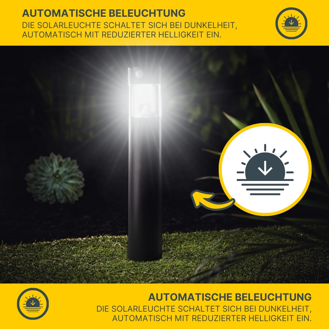  MeLiTec Solar Gartenleuchte rund/ eckig mit Bewegungsmelder, Edelstahl silber / anthrazit