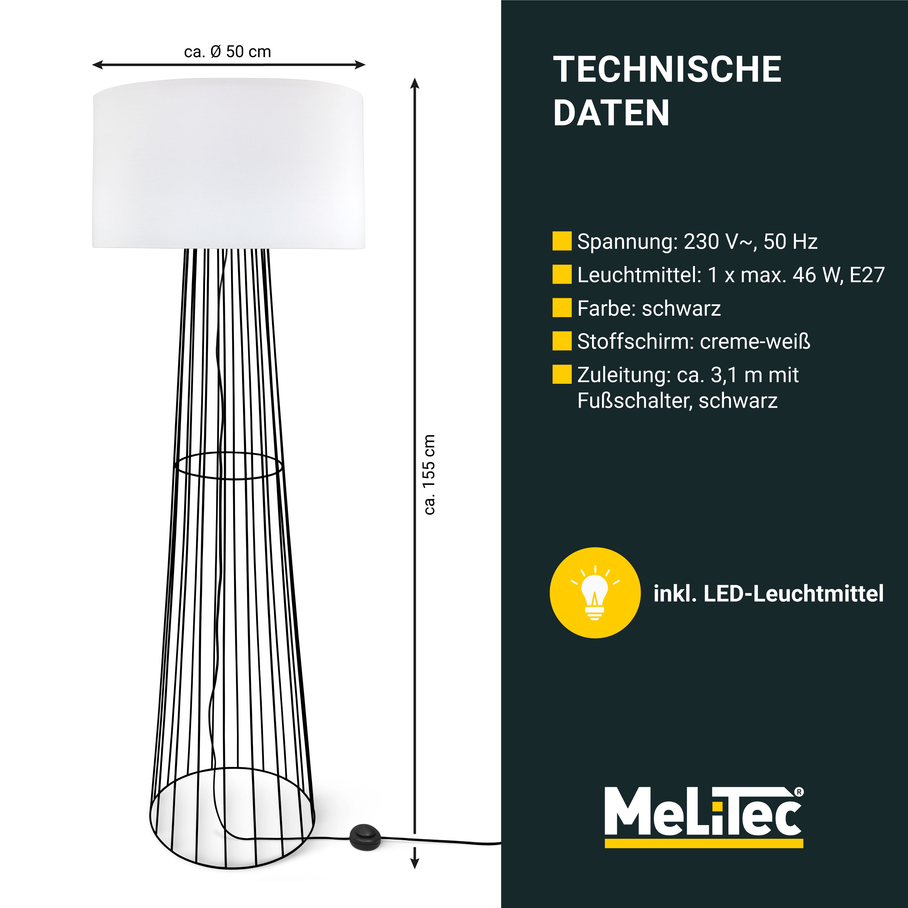 MeLiTec Stehlampe Wohnzimmer ST54, Zeitloses Design, LED Stehlampe 