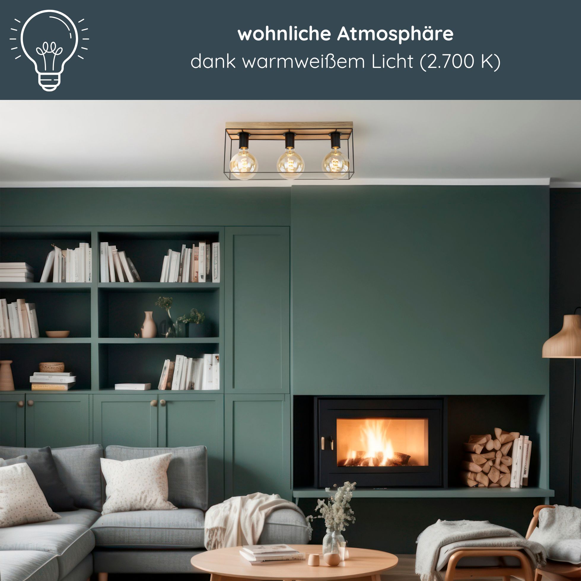 MeLiTec Deckenleuchte Gretter D130 Eiche geölt, schwarz, Deckenlampe im Industrial Design, Echtholz aus der EU Kamin, Drinnen, Innenarchitektur, Mobiliar, Wohnzimmer,