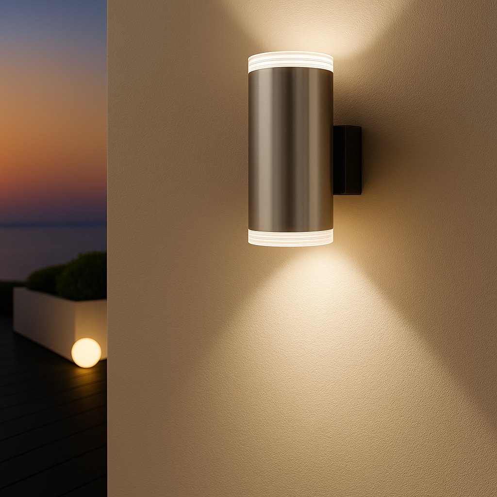 MeLiTec LED-Wandleuchte, Up- and Down-Light rund, matt gebürstet, aus Edelstahl, Up and Down Leuchte für innen und außen, IP44, 145 Beleuchtung, Lampe, Beleuchtung, Lampe,