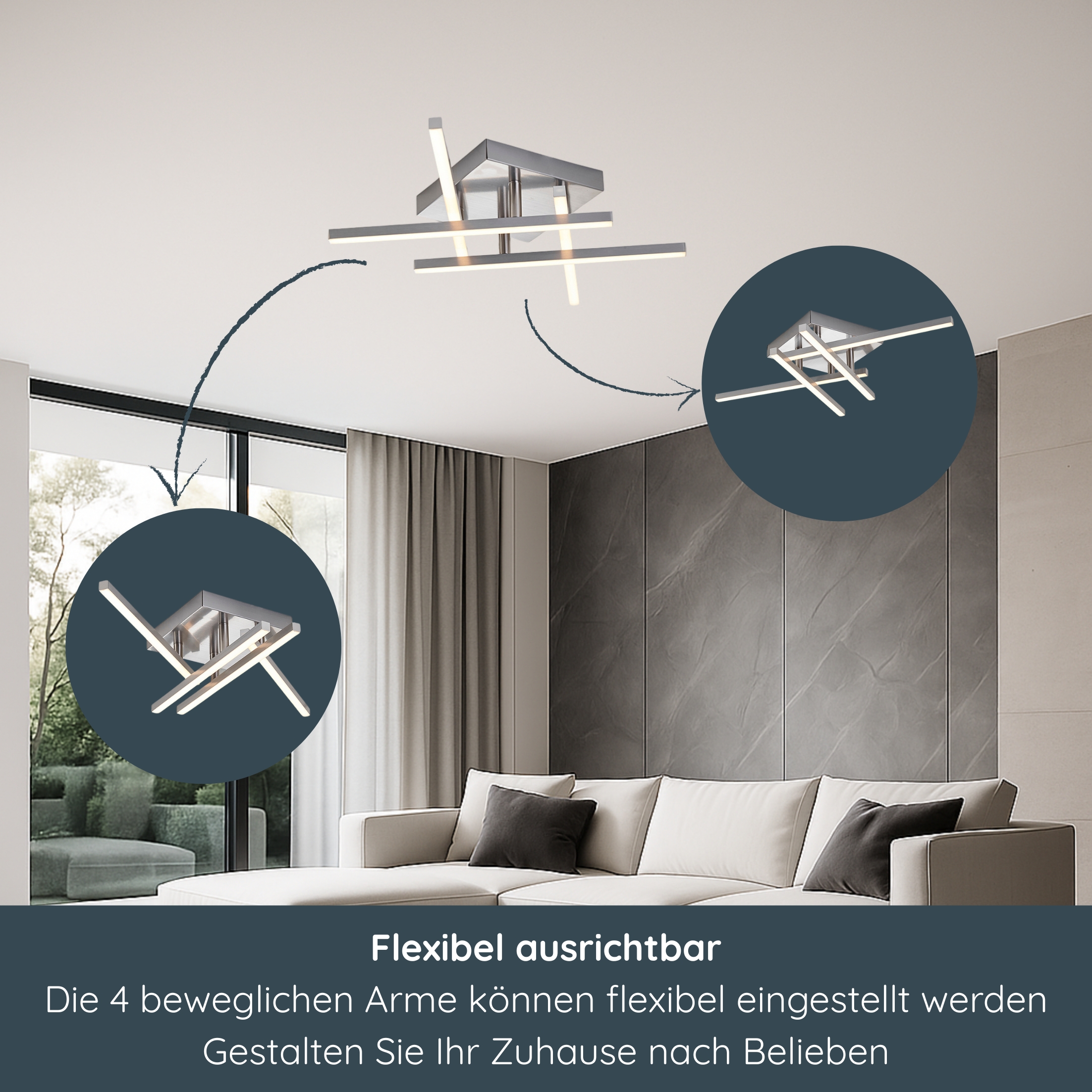 MeLiTec LED Deckenleuchte D121, schwenkbare Arme, nickel-matt MeLiTec LED Deckenleuchte D121, schwenkbare Arme, nickel-matt