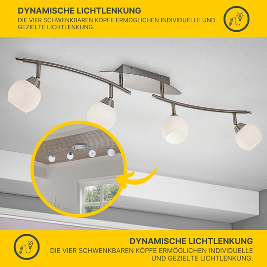 MeLiTec LED Deckenleuchte D123 B-Ware S-Form 4 Spots schwenkbar nickel 97cm MeLiTec LED Deckenleuchte D123 B-Ware S-Form 4 Spots schwenkbar nickel 97cm