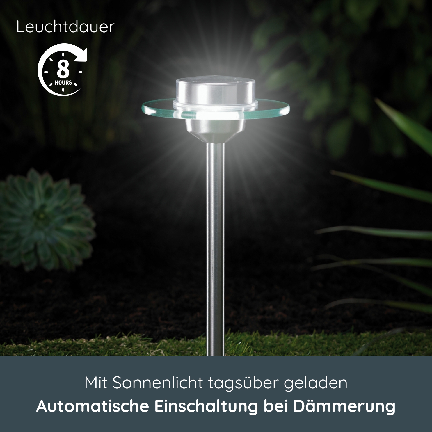 MeLiTec Solar LED Gartenleuchte SO13 Saturn Edelstahl Pflanze, Beleuchtung,