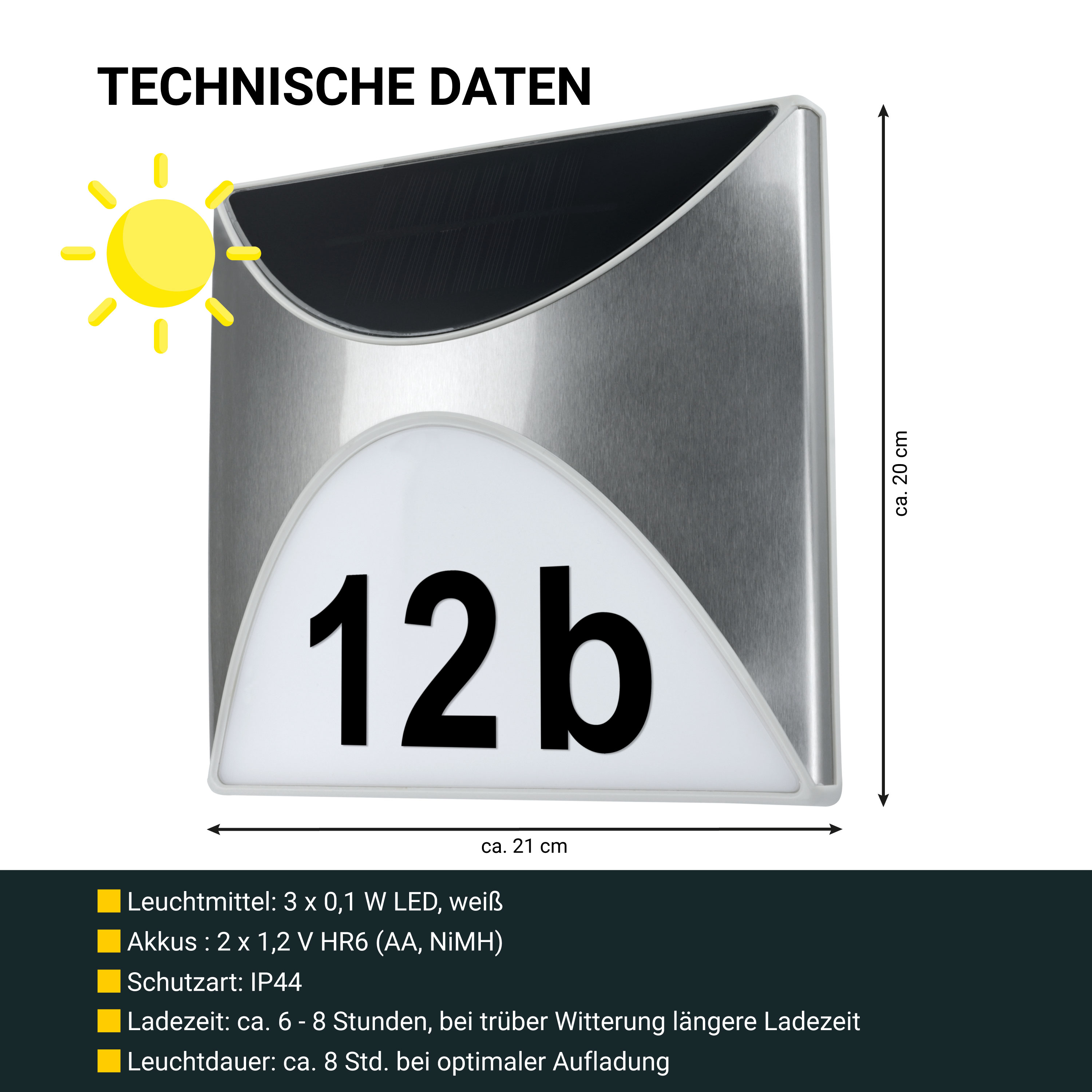 MeLiTec Solar Hausnummer SH04 beleuchtet, Edelstahl