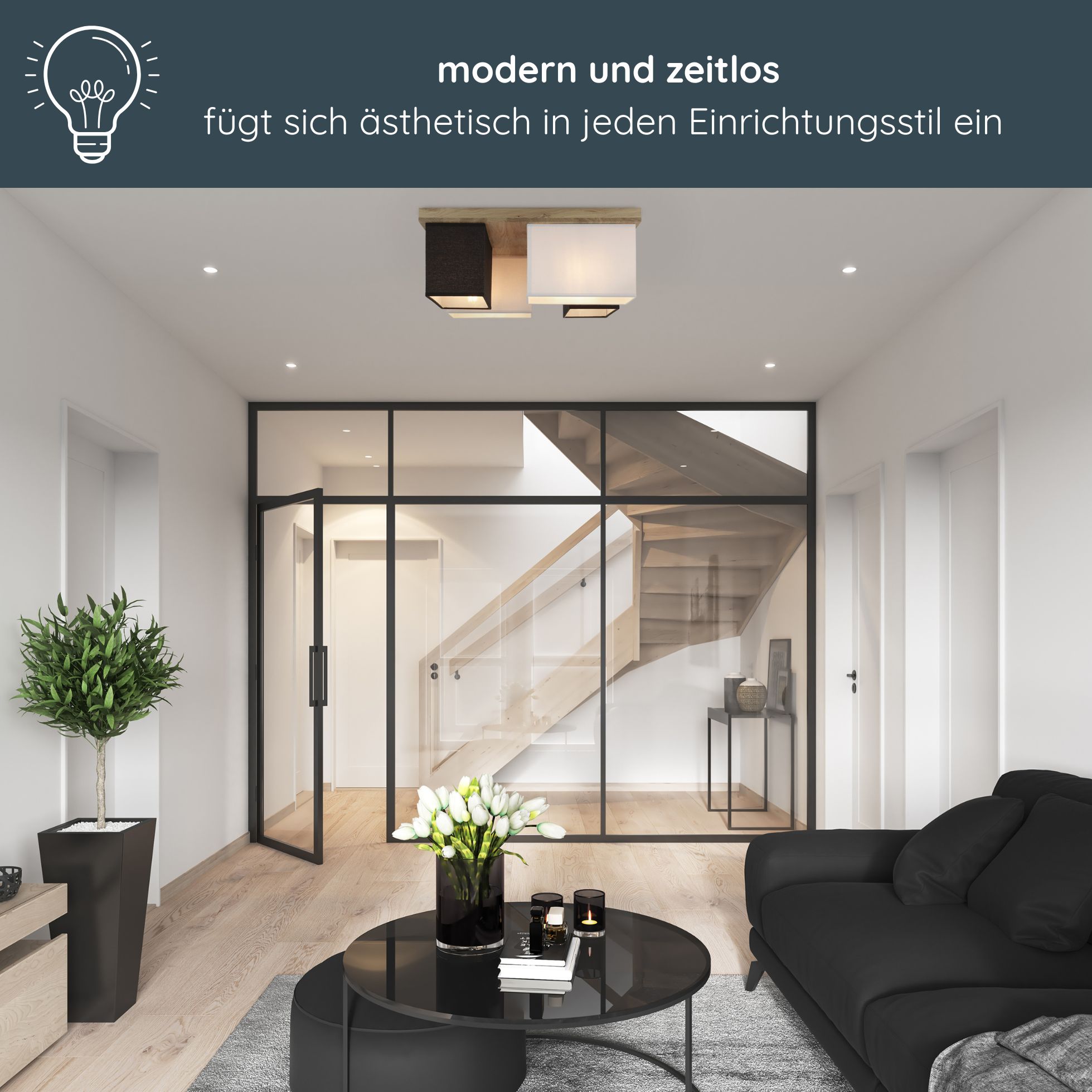 MeLiTec Deckenleuchte Paloma D129, moderne Deckenlampe, Echtholz aus der EU, Eiche, creme/weiß und schwarz MeLiTec Deckenleuchte Paloma D129, moderne Deckenlampe, Echtholz aus der EU, Eiche, creme/weiß und schwarz