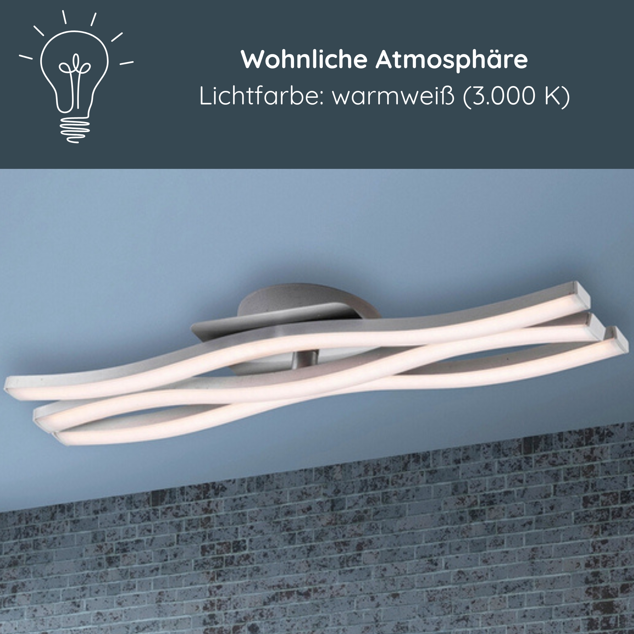 MeLiTec LED-Deckenleuchte D137, moderne Deckenlampe im Wellen-Design, 3-flammig, aus Metall, Nickel matt Deckenleuchte, Leuchte,