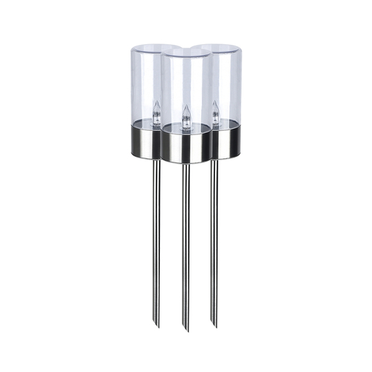 MeLiTec 3er Set Solarfackeln SO37 Edelstahl matt gebürstet Elektronik, GEFÜHRT,