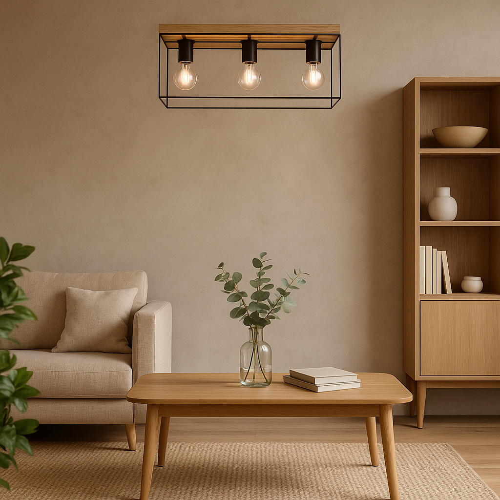 MeLiTec Deckenleuchte Gretter D130 Eiche geölt, schwarz, Deckenlampe im Industrial Design, Echtholz aus der EU Wohnzimmer, Innenarchitektur, Kaffeetisch, Tabelle, Lampe,