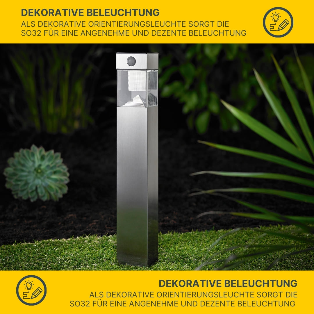  MeLiTec Solar Gartenleuchte rund/ eckig mit Bewegungsmelder, Edelstahl silber / anthrazit