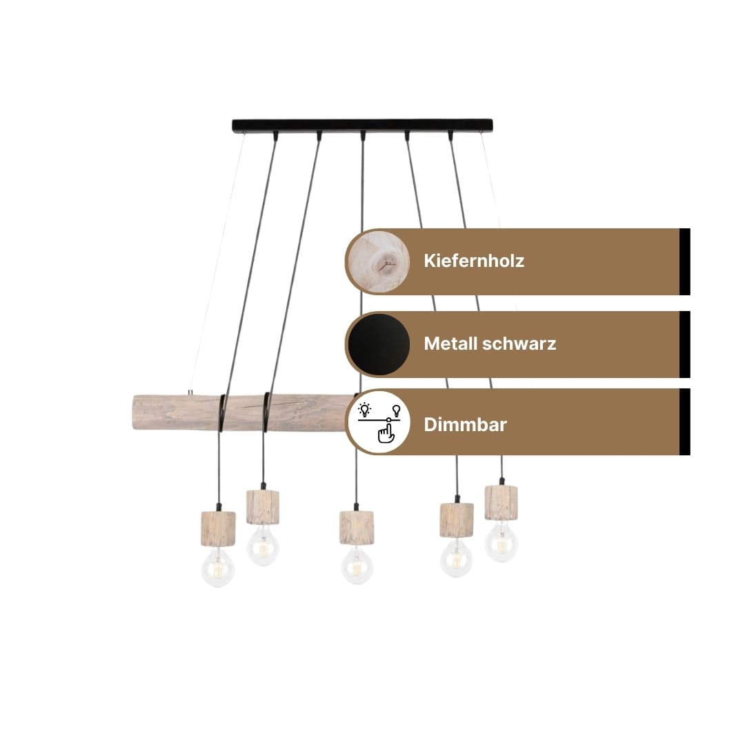 SPOT Light Trabo Pino Grey Pendelleuchte 5xE27 Schwarz Kiefer SPOT Light Trabo Pino Grey Pendelleuchte 5xE27 Schwarz Kiefer
