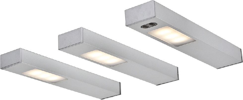 Deckenleuchte, LED-Leuchte, 3er-Set, stahl, silber,