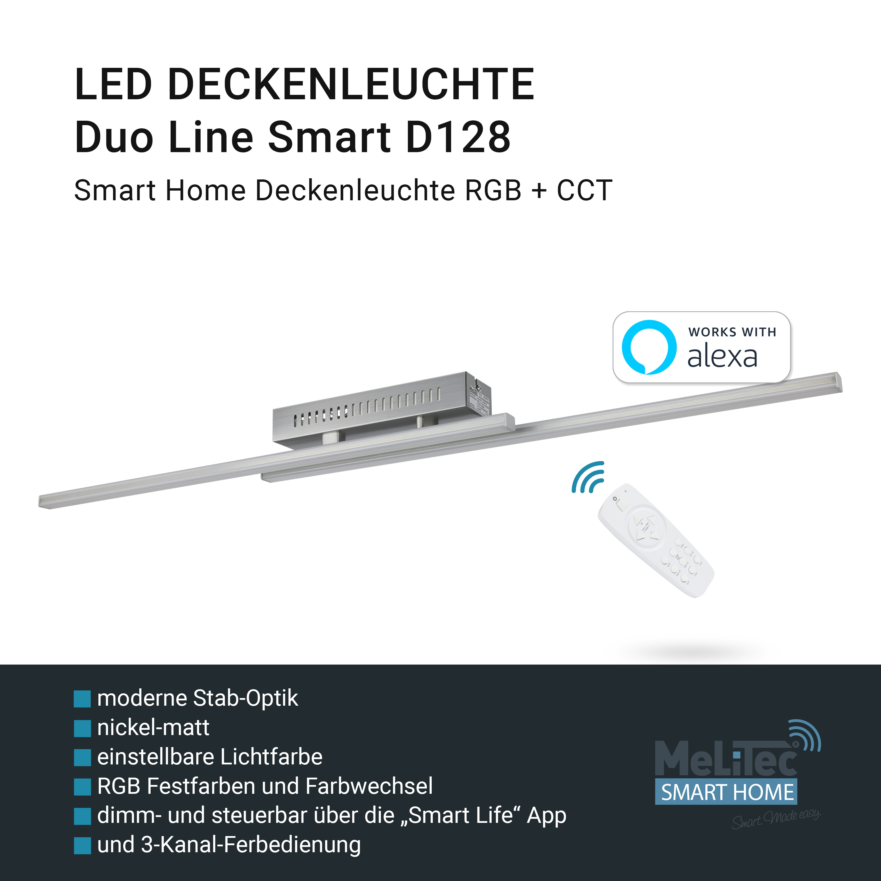 MeLiTec LED Deckenleuchte Duo Line Smart D128 App und Fernbedienung