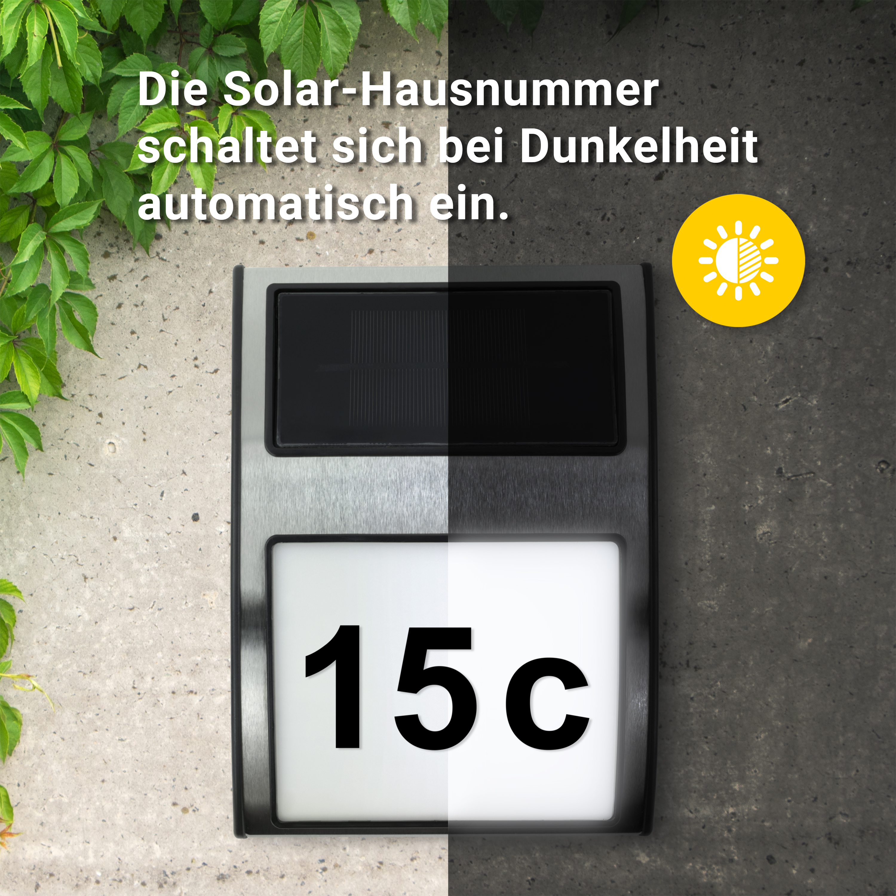 MeLiTec Solar LED Hausnummer SH08, Edelstahl Zahl, Symbol, Text,