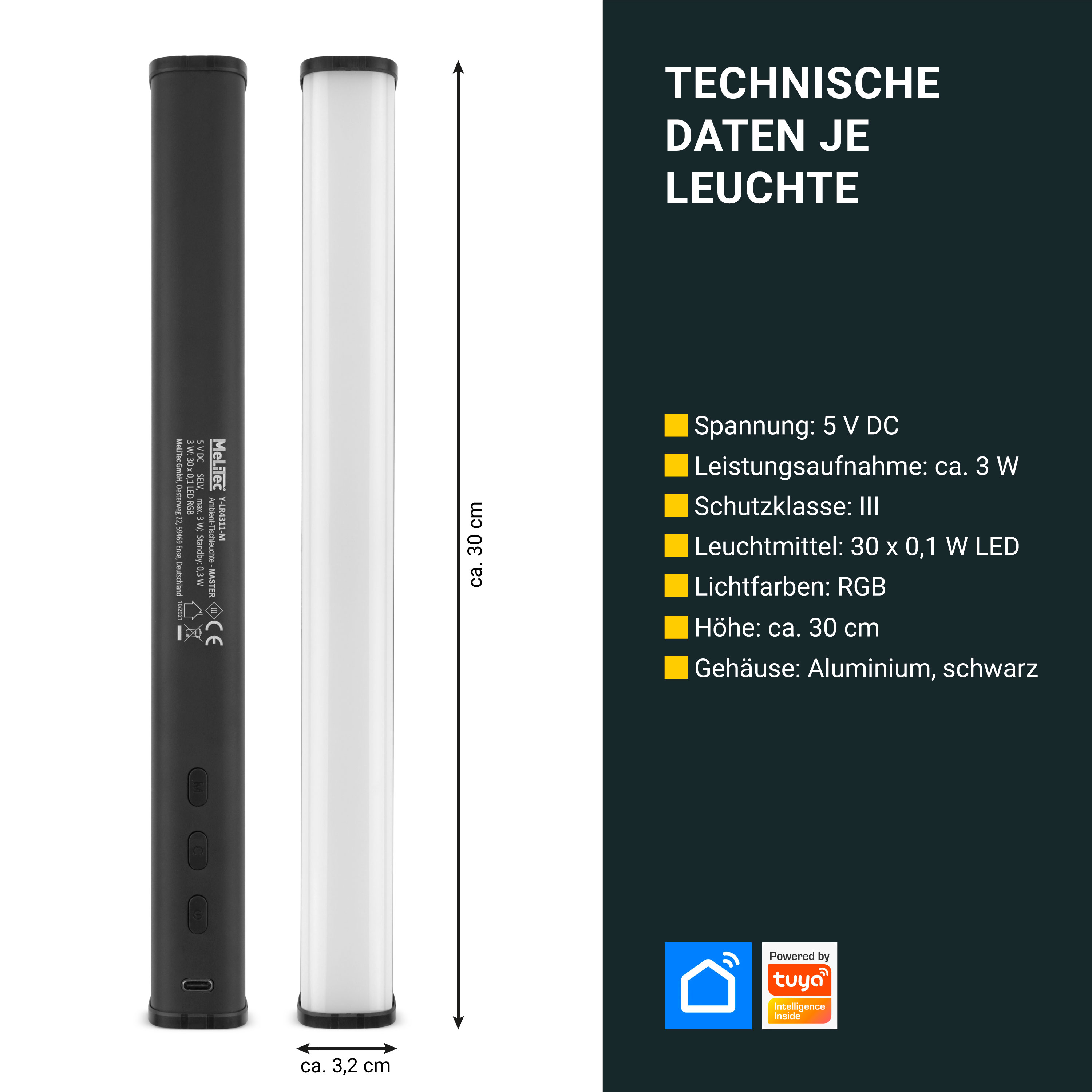 MeLiTec Bluetooth RGB Tischleuchten "MeLiQualizer" 2er Set