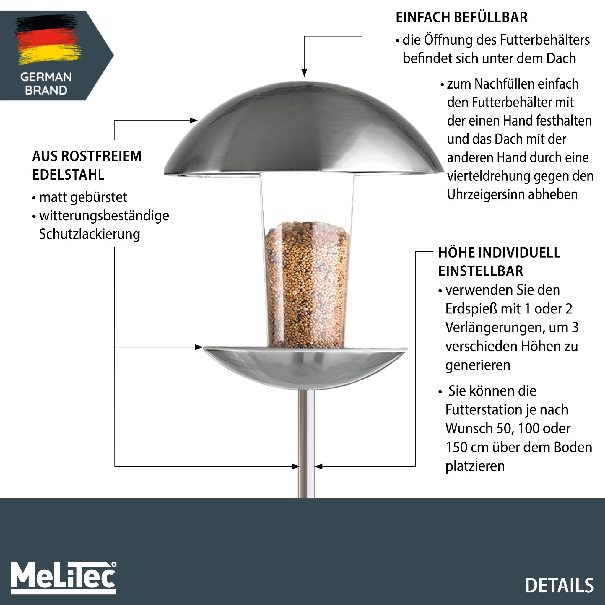 MeLiTec Vaterartikel Vogelfutter Haus VH04-1, rund stehend Vogelfutterhaus,