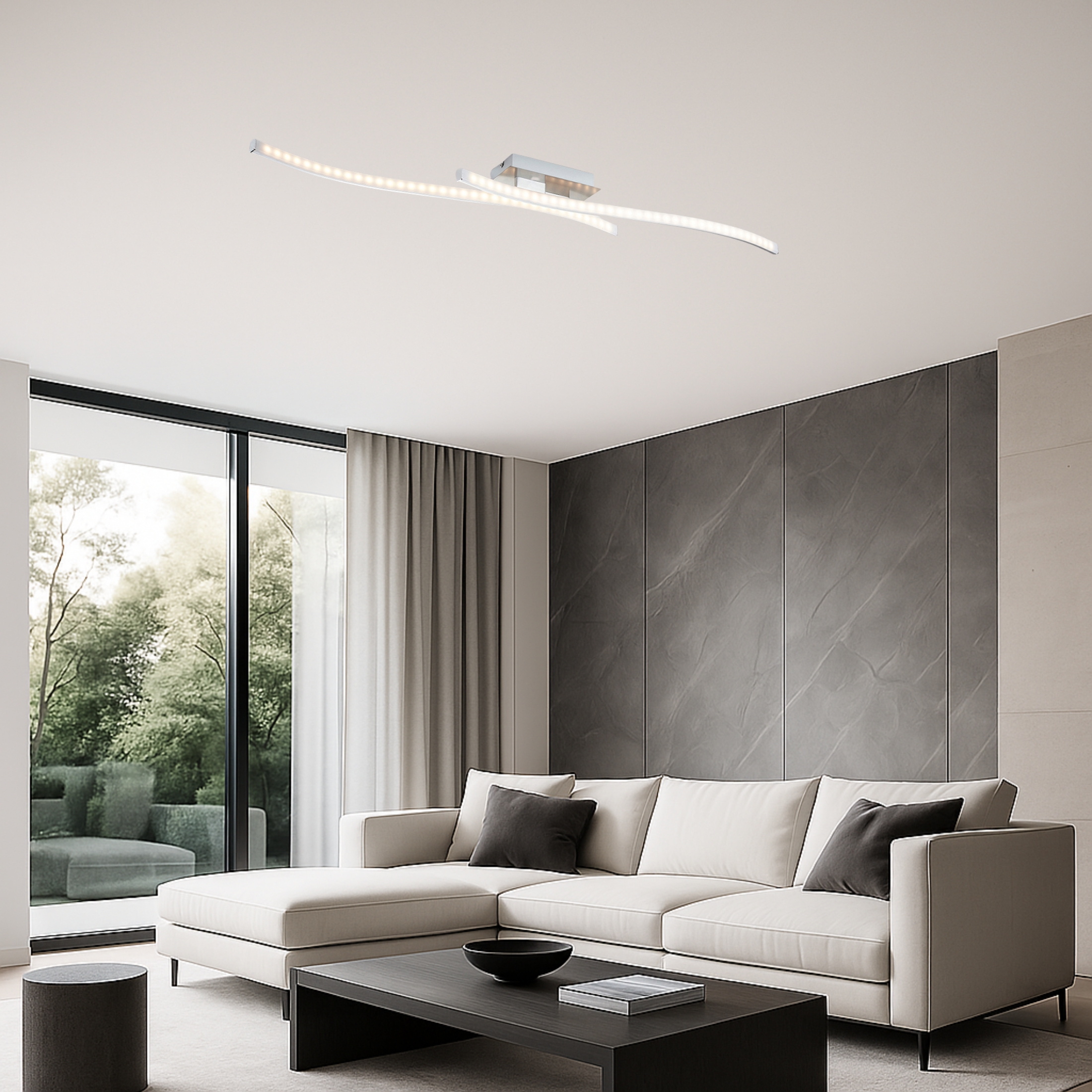 MeLiTec LED Deckenleuchte, nickel matt Innenarchitektur, Wohnzimmer, Couch, Kaffeetisch, Tabelle,