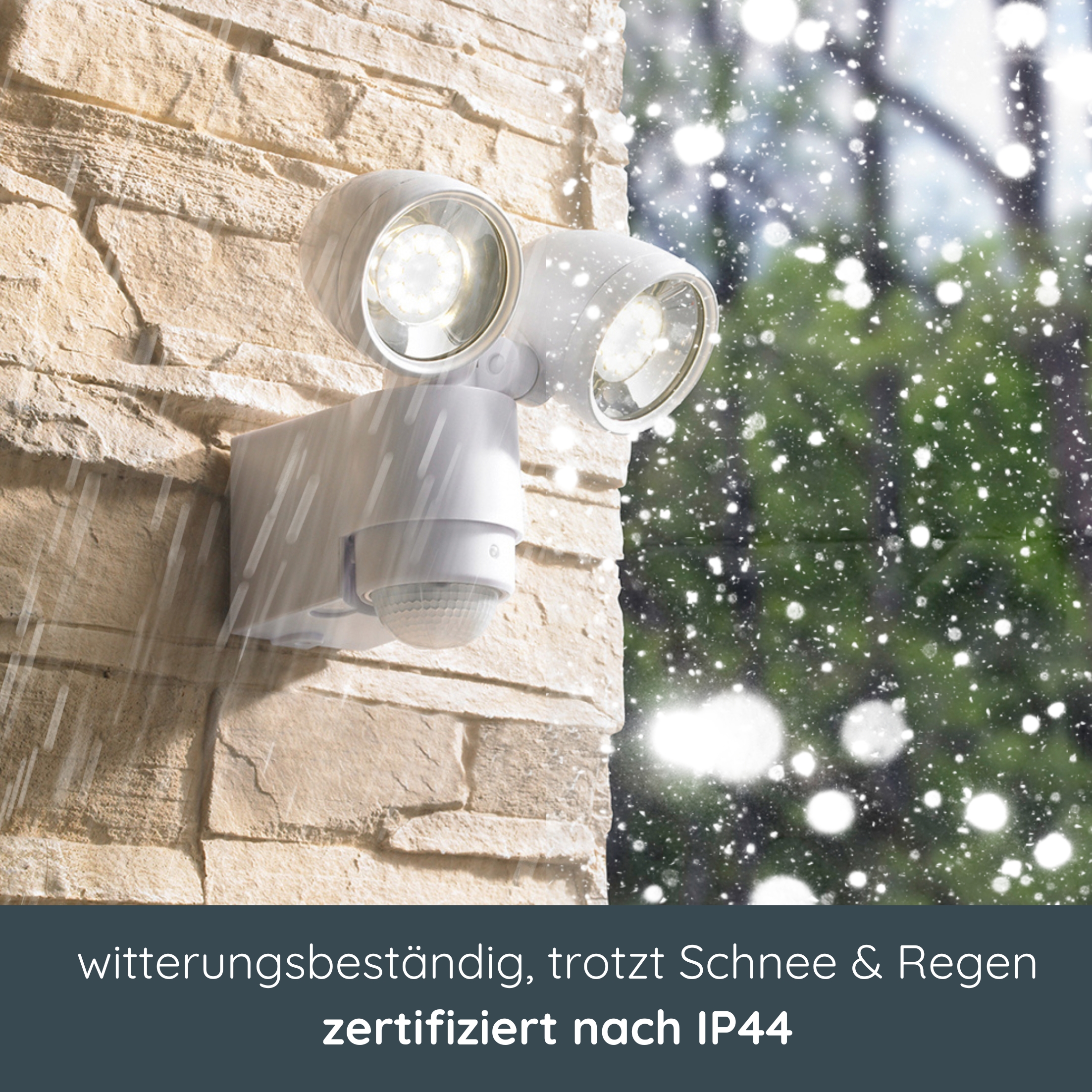 MeLiTec LED Außenstrahler mit Bewegungsmelder, Weiß, 2 LED Spots, 4000K neutralweiß, IP44, Außenwandlampe, Wandleuchte, Garten, Terrasse & Einfahrt, 127-1 Beleuchtung,