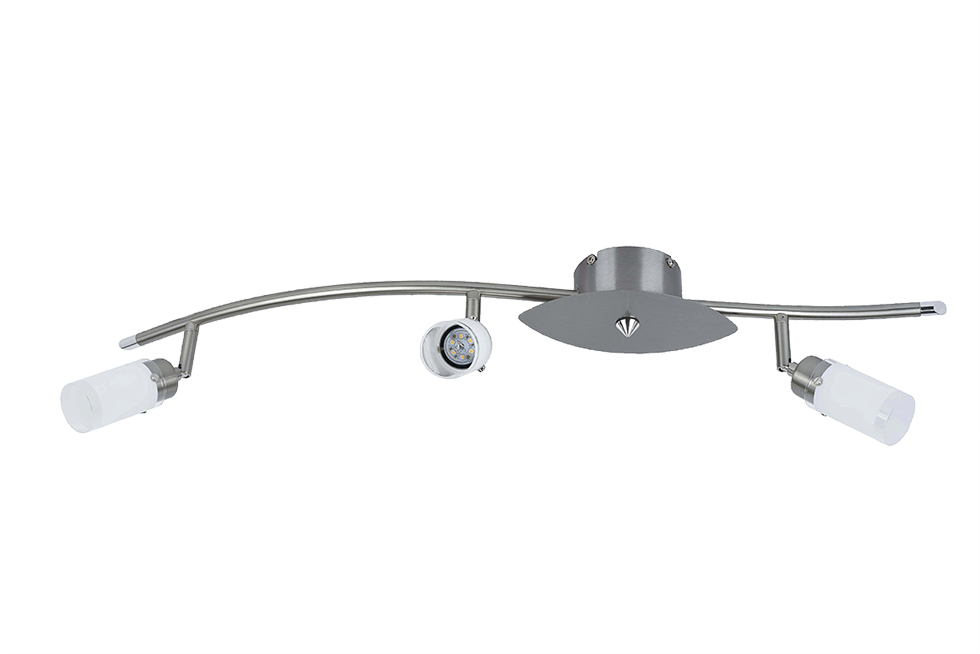 LED-Deckenleuchte D67 S-förmig 3 Strahler weiße Gläser B-Ware
