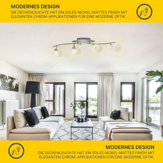 MeLiTec LED Deckenleuchte D123 B-Ware S-Form 4 Spots schwenkbar nickel 97cm