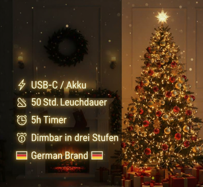 MeLiTec LED USB-C Stimmungslicht Weihnachten, SL62, Fächer, Chrom matt, warmweiß (3000K), dimmbar (3 Stufen), 5h-Timer, kabellos inkl. Akku, Innen – modernes Dekorationslicht, Lichtbogen, Fensterlicht Weihnachten, Weihnachtsdekorationen, Festival, Weihnachtsbaum,