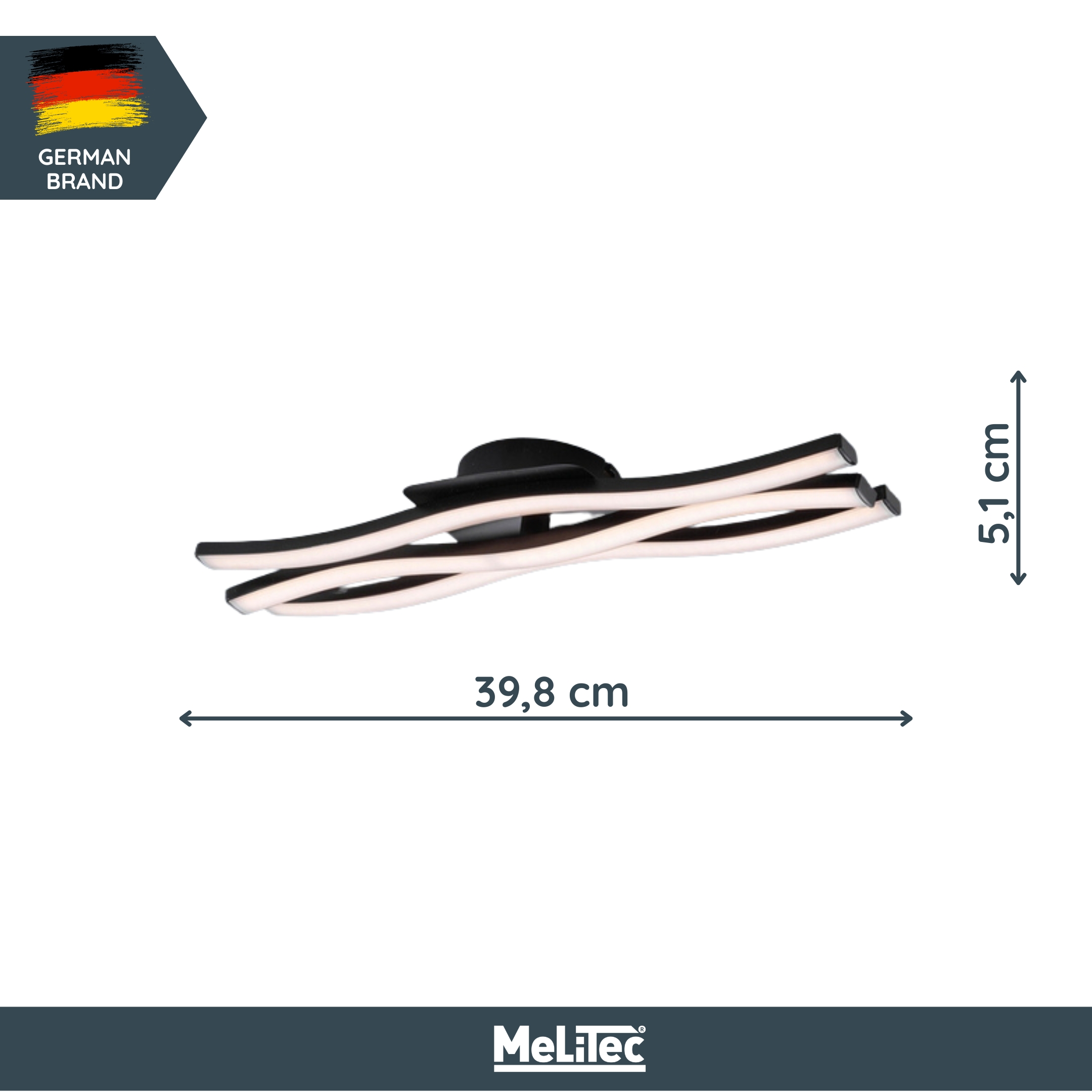 MeLiTec LED-Deckenleuchte D138, moderne Deckenlampe im Wellen-Design, 3-flammig, aus Metall, schwarz matt Zubehor, Riemen,