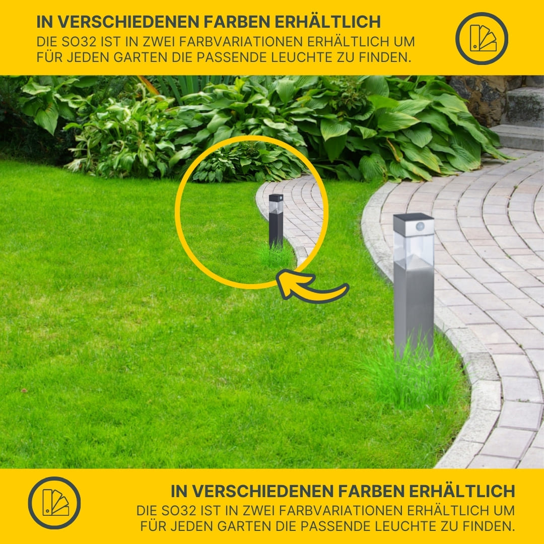  MeLiTec Solar Gartenleuchte rund/ eckig mit Bewegungsmelder, Edelstahl silber / anthrazit