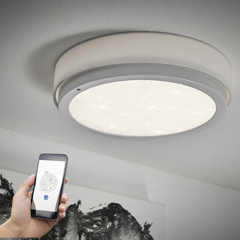 MeLiTec LED Smart Deckenleuchte D112, rund, Sternenhimmel, weiß Deckenleuchte, Elektronik, Handy, Telefon,