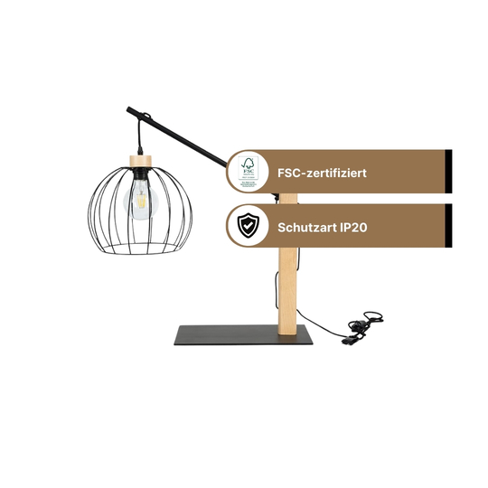 SPOT Light Mandarine Tischleuchte 1xE27 60W Schwarz/Birke/Schwarz SPOT Light Mandarine Tischleuchte 1xE27 60W Schwarz/Birke/Schwarz