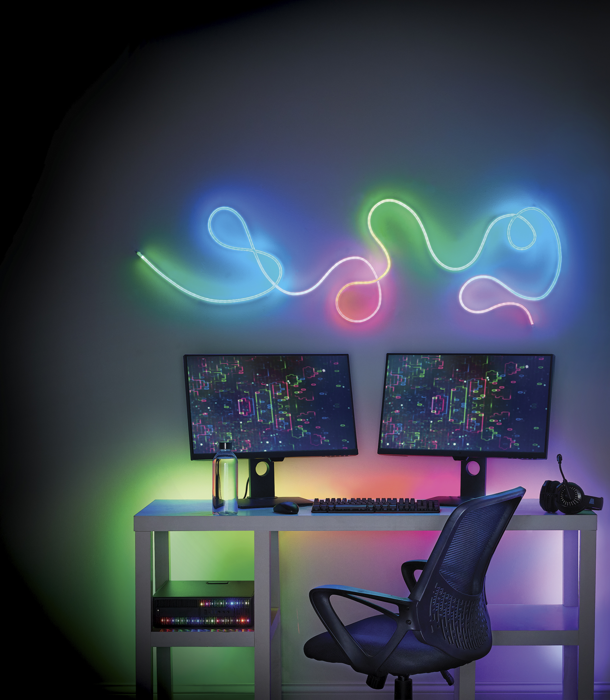 MeLiTec MeLiTec LED Neon Streifen RGB ML05 , 3m lang, mit Tuya WiFi und IR-FB Licht, Tabelle, Stuhl, Schreibtisch, Computer-Tastatur,