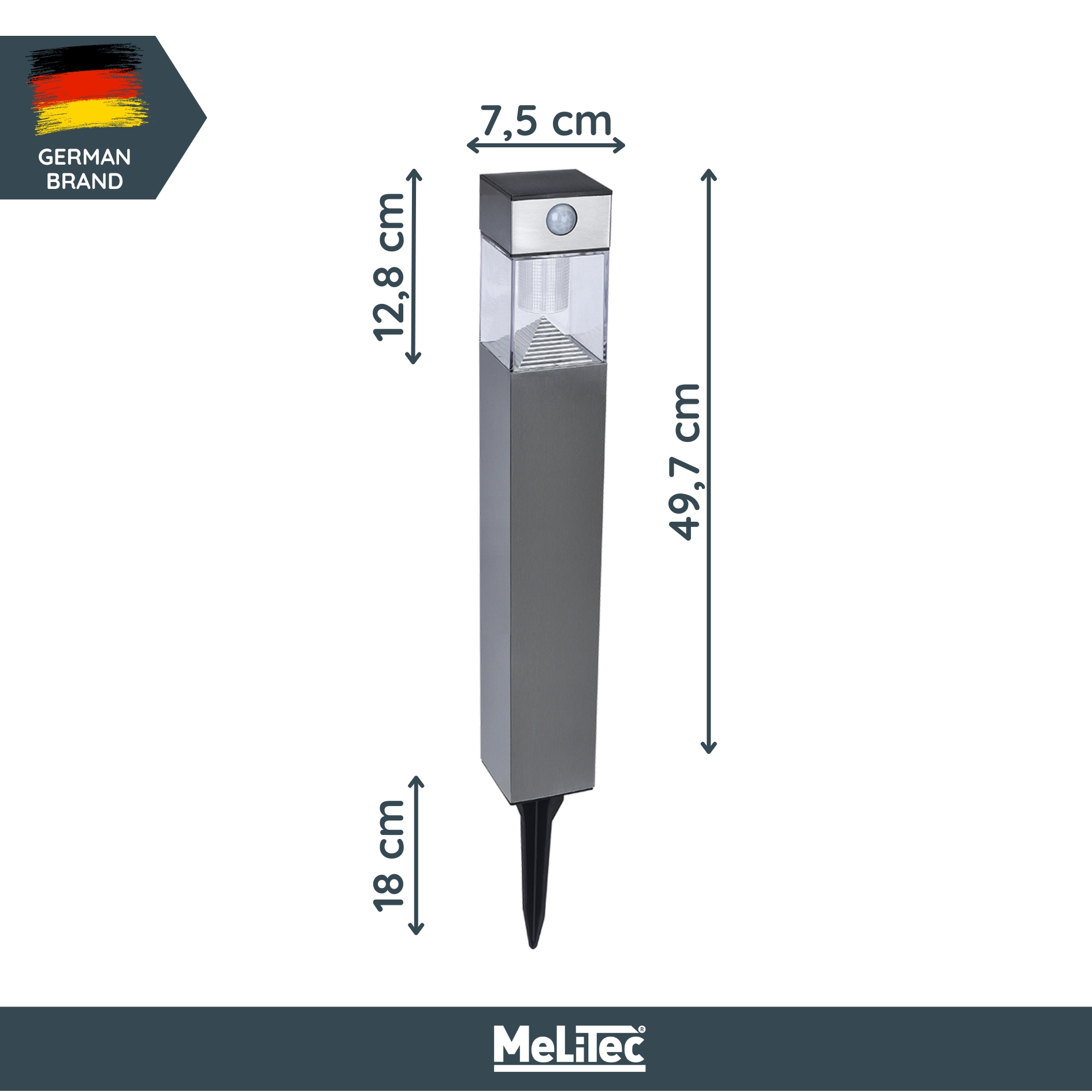 MeLiTec Solar Gartenleuchte SO32 eckig mit Bewegungsmelder, Edelstahl matt gebürstet MeLiTec Solar Gartenleuchte SO32 eckig mit Bewegungsmelder, Edelstahl matt gebürstet