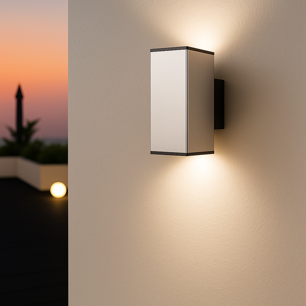 MeLiTec LED-Wandleuchte, Up and Down-Leuchte für außen und innen, aus Edelstahl, eckig, Edelstahl matt gebürstet, IP44, Wandlampe, 146 Beleuchtung, Beleuchtung, Elektronik, Sprecher, Wand, Lampe,