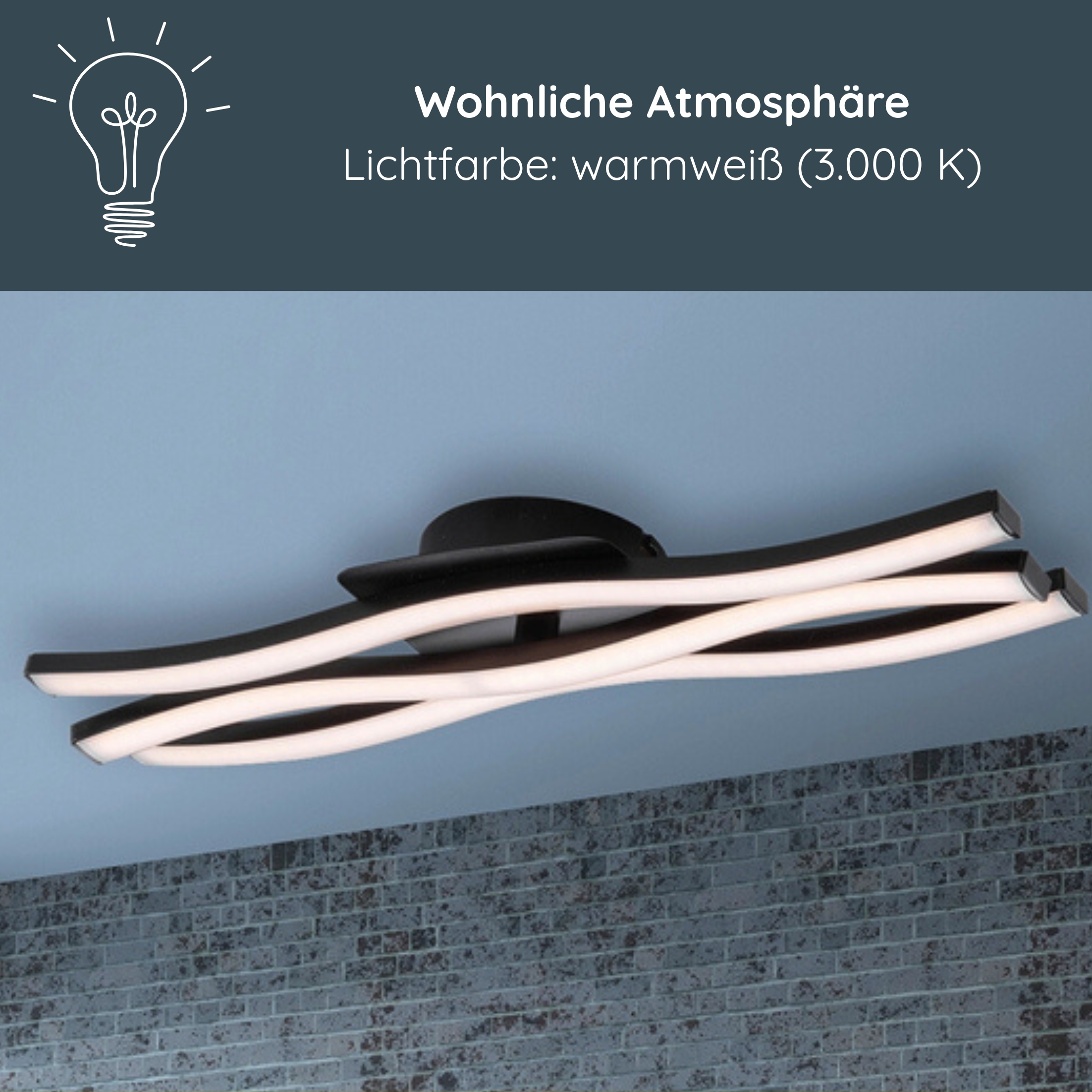 MeLiTec LED-Deckenleuchte D138, moderne Deckenlampe im Wellen-Design, 3-flammig, aus Metall, schwarz matt Deckenleuchte, Leuchte,