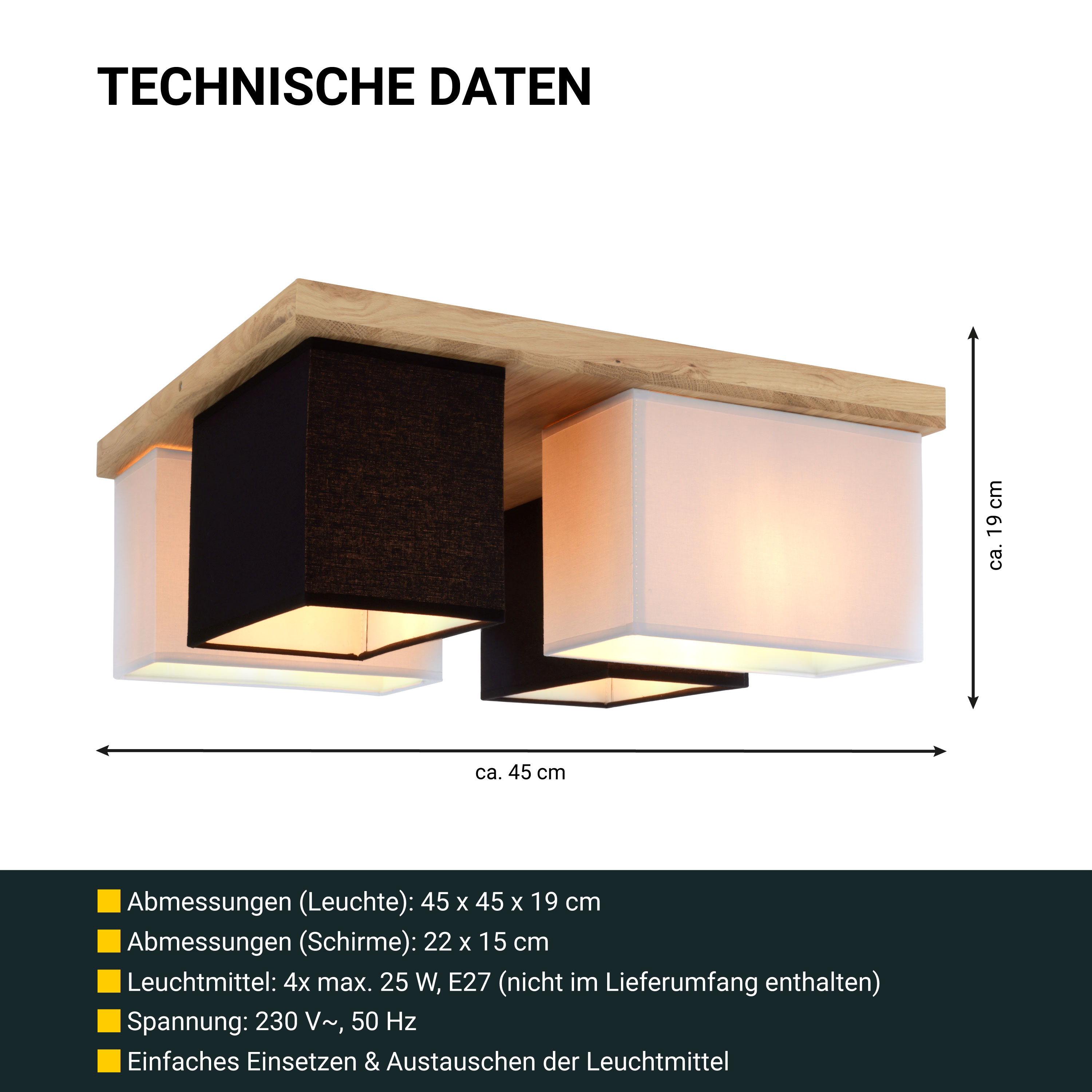 MeLiTec Deckenleuchte Paloma D129 Eiche Echtholz, creme/ weiß