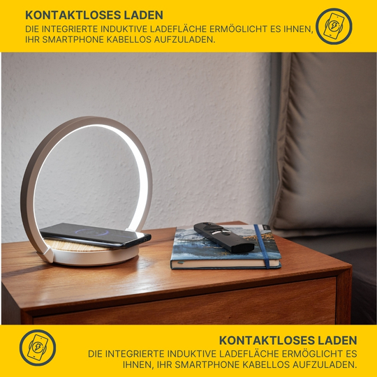 MeLiTec Nachttischleuchte LightBase, Handy kabellos aufladen, weiß