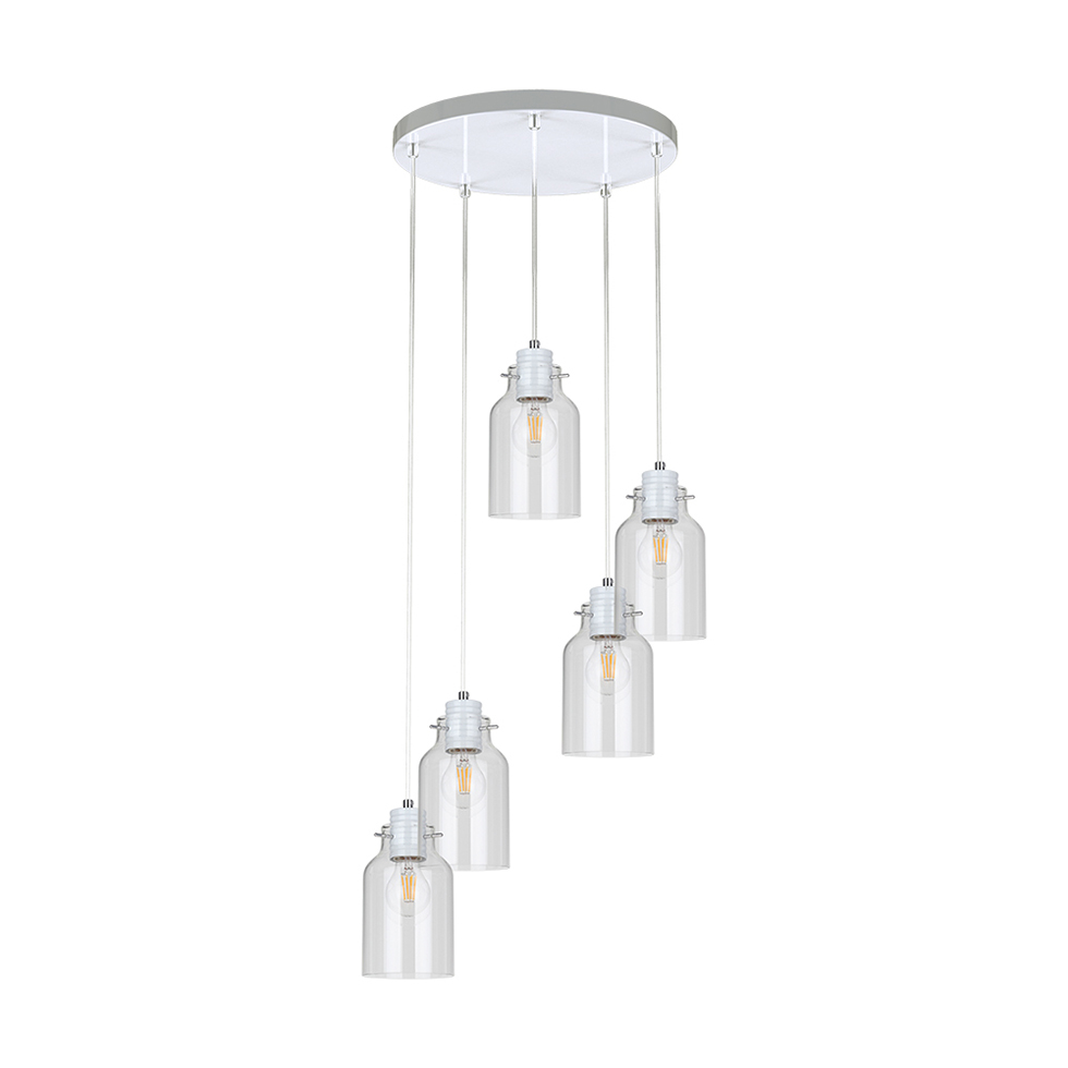 Alessandro Pendelleuchte 5xE27 60W Weiss/Transparent B-Ware Alessandro Pendelleuchte 5xE27 60W Weiss/Transparent B-Ware