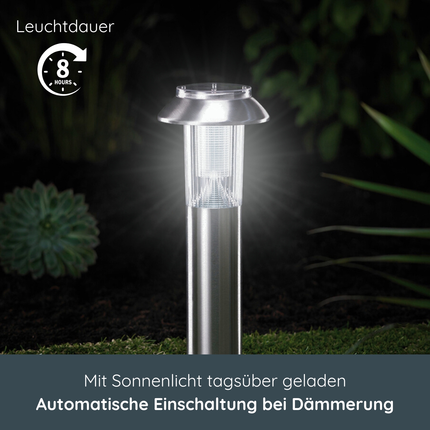 MeLiTec Solar Gartenleuchte SO06-1 Edelstahl matt gebürstet Lampe, Pflanze, Beleuchtung,