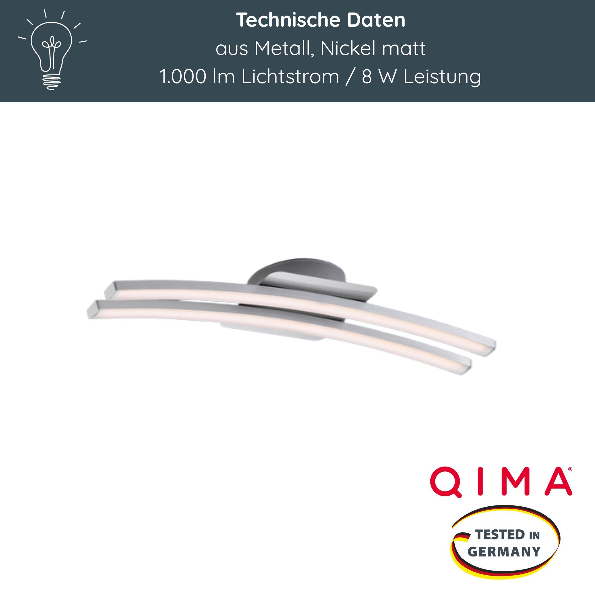 MeLiTec Deckenleuchte modern, auch als Wandleuchte, Deckenlampe aus Metall, Nickel matt, Leuchtstäbe D135 Griff,