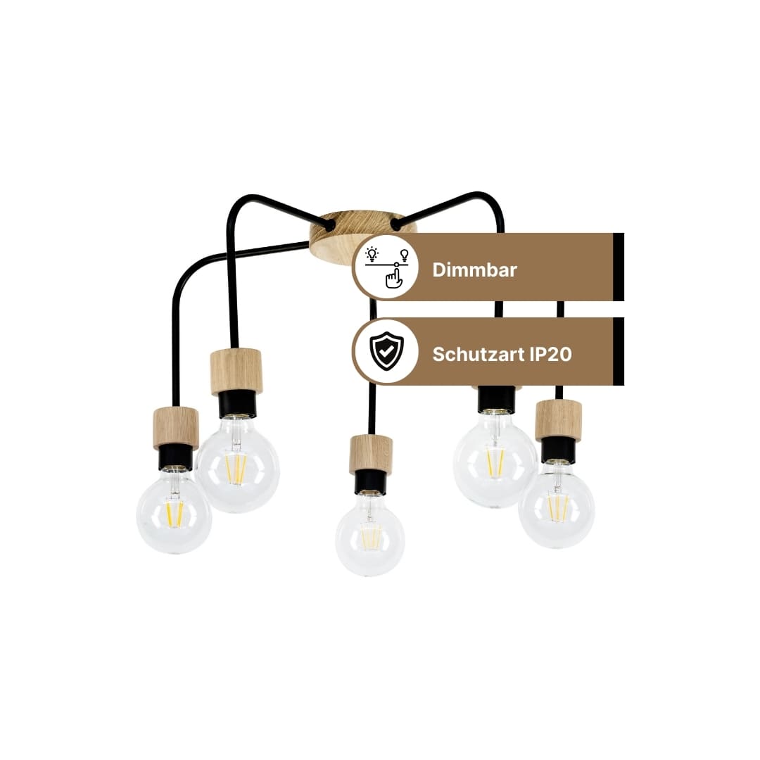 SPOT Light Eclat Deckenleuchte 5xE27 Max.40W Eiche Geölt/Schwarz SPOT Light Eclat Deckenleuchte 5xE27 Max.40W Eiche Geölt/Schwarz