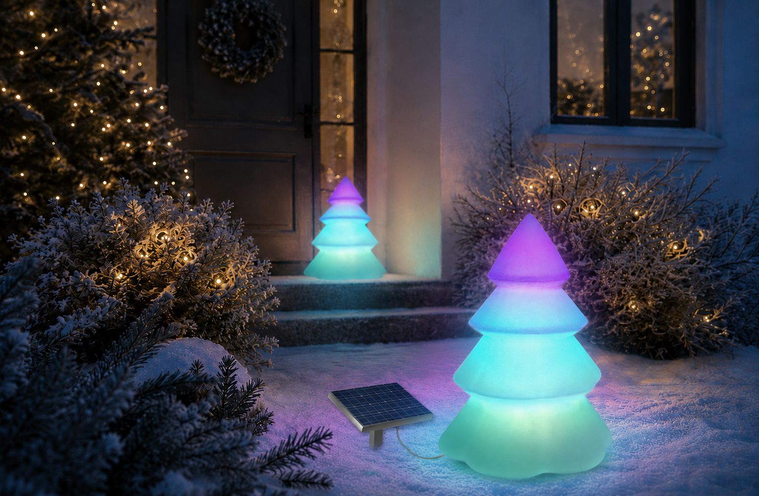 MeLiTec LED Weihnachtsbaum Magic – Weihnachtsdeko mit magischem RGB-Lichteffekt, Weiß & Bernstein, Solar & Fernbedienung lichtskulptur, LED-deko, weihnachtsdeko, solarpanel, glitzernde lichter,
