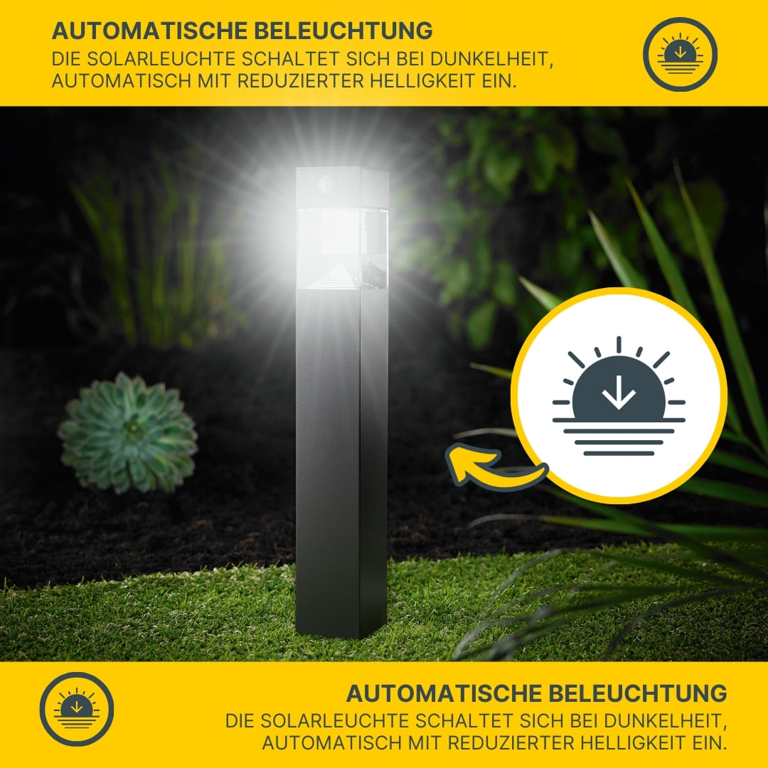  MeLiTec Solar Gartenleuchte rund/ eckig mit Bewegungsmelder, Edelstahl silber / anthrazit