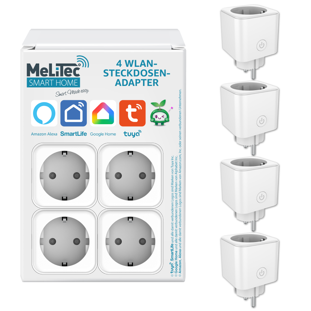 MeLiTec Smart W-Lan Steckdosenadapter "SMART-PFW04-G", weiß, 4er Set MeLiTec Smart W-Lan Steckdosenadapter "SMART-PFW04-G", weiß, 4er Set