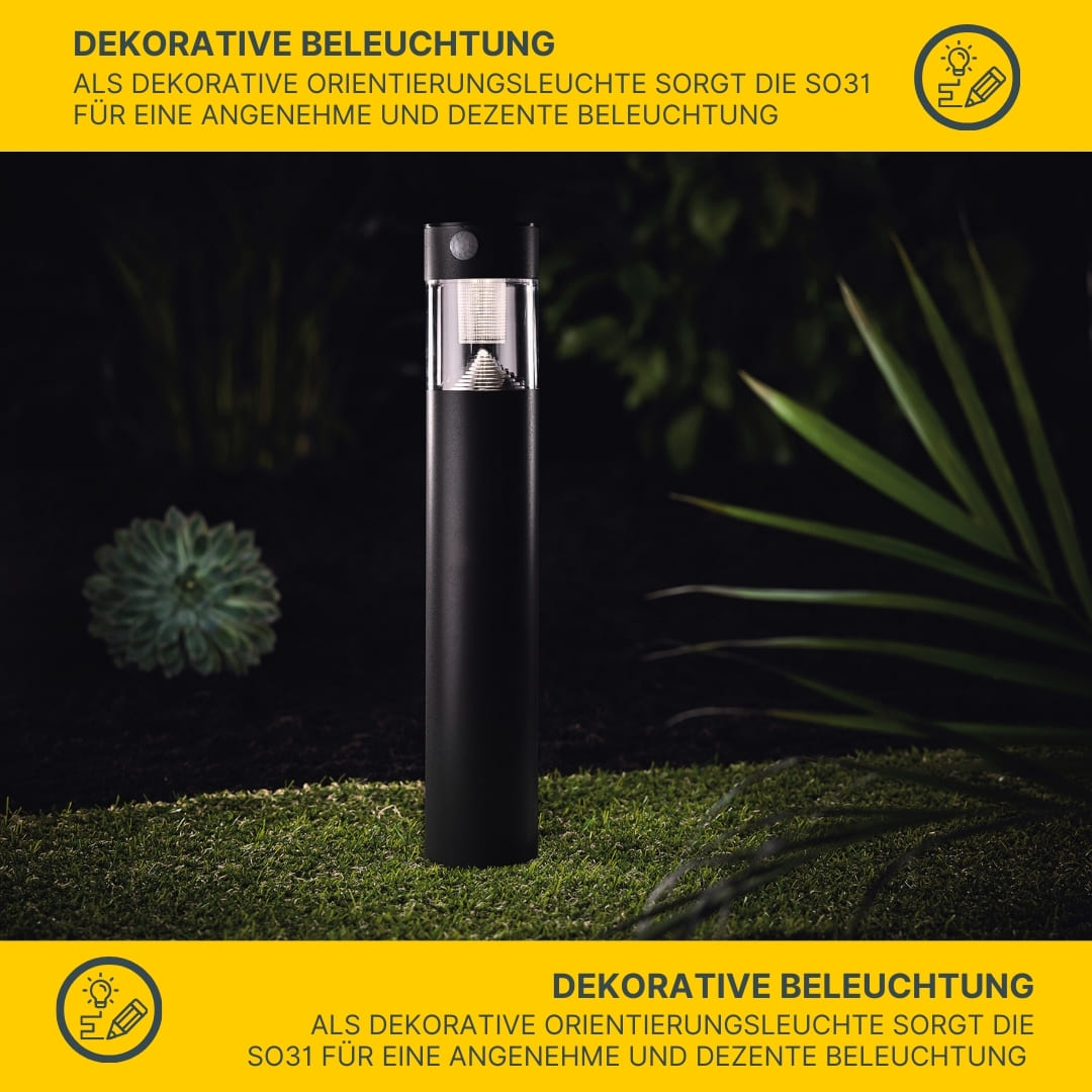  MeLiTec Solar Gartenleuchte rund/ eckig mit Bewegungsmelder, Edelstahl silber / anthrazit